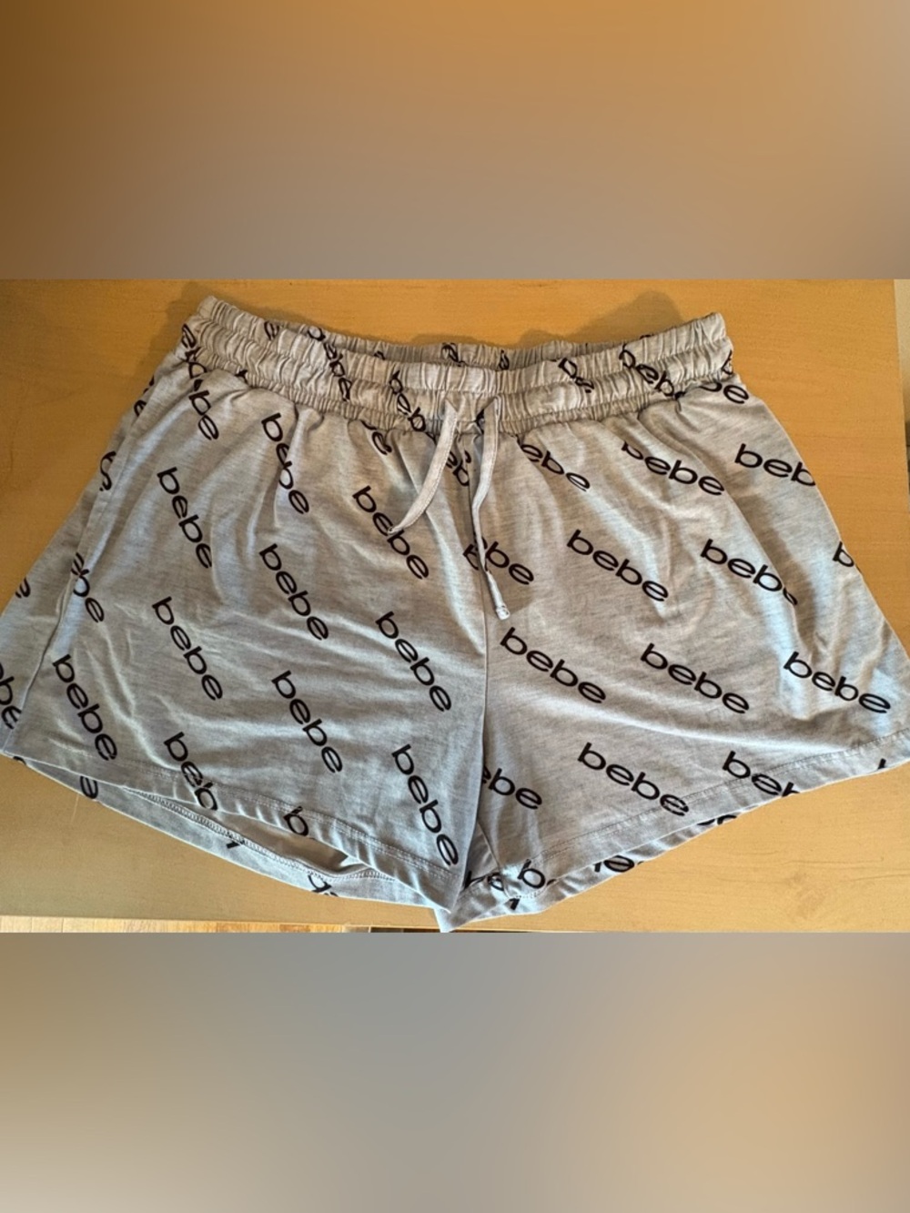 bebe Gray Pajama Shorts with Black Logo Print